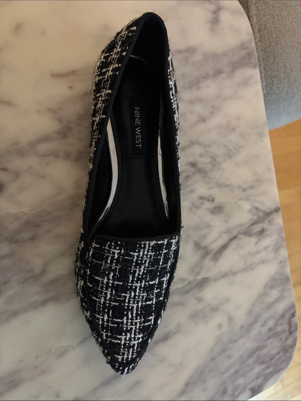 Nine West Black and White Tweed Pointed Flat